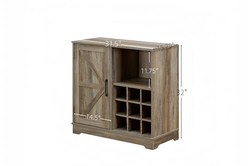 Farmhouse Coffee Bar Cabinet with Sliding Barn Door, Gray Wash O551