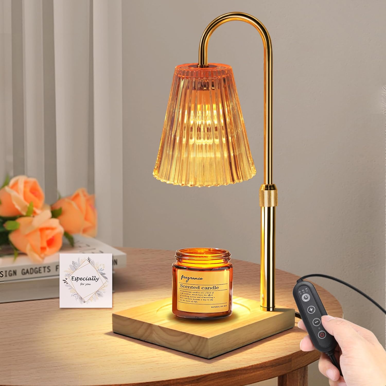 CHENBEN Candle Warmer Lamp,Adjustable Height Candle Warmer Dimmable Electric Candle Lamp Warmer 2H/4H/8H Candle Warmer Lamp with Timer for Scented Large Small Jar Candles,Home Decor (Champagne Gold)
