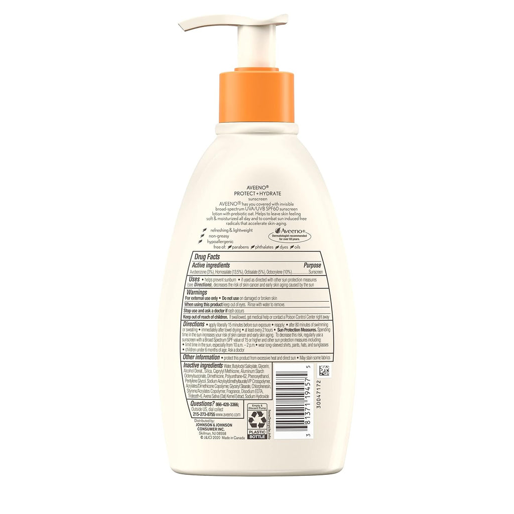 Aveeno Protect + Hydrate Sunscreen Body Lotion SPF 60, 12 FL OZ B362056