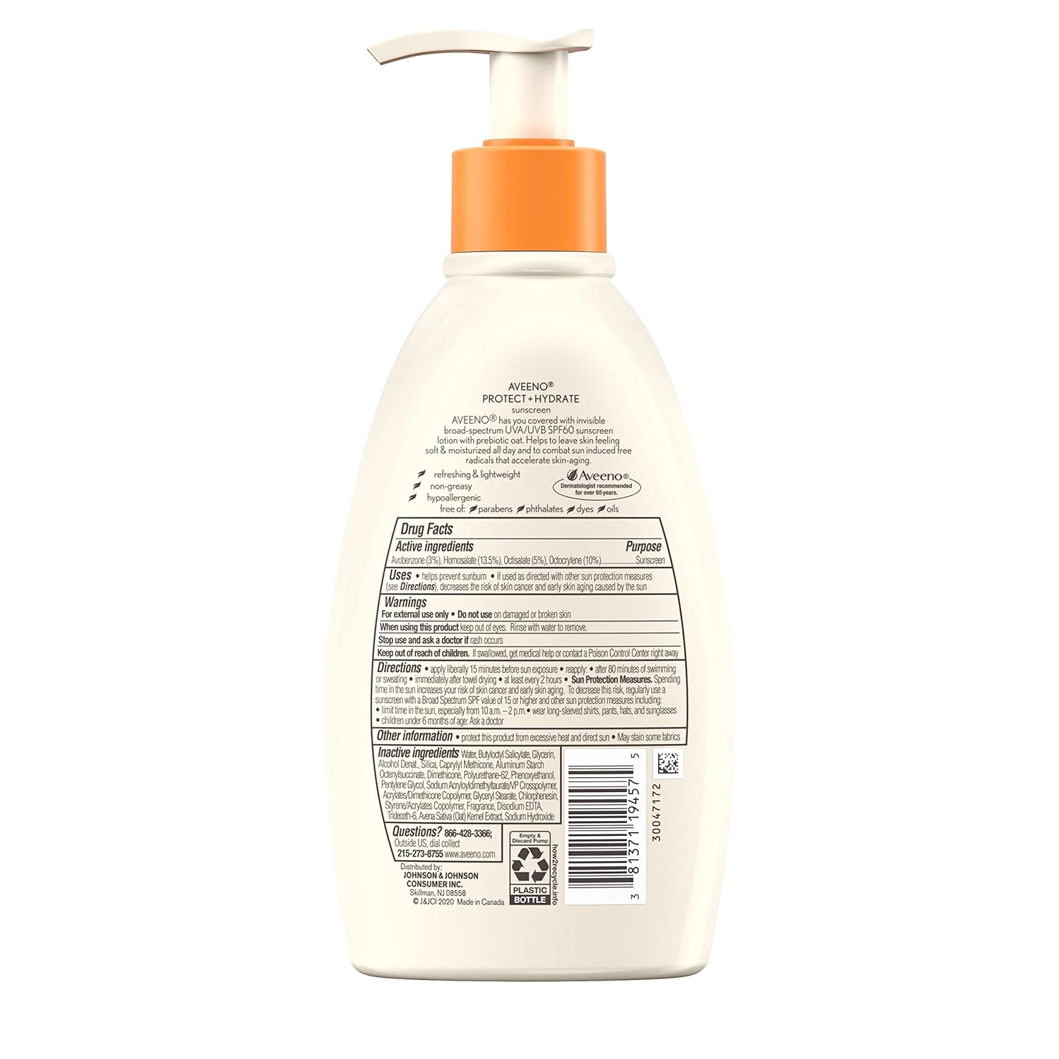 Aveeno Protect + Hydrate Sunscreen Body Lotion SPF 60, 12 FL OZ B362056