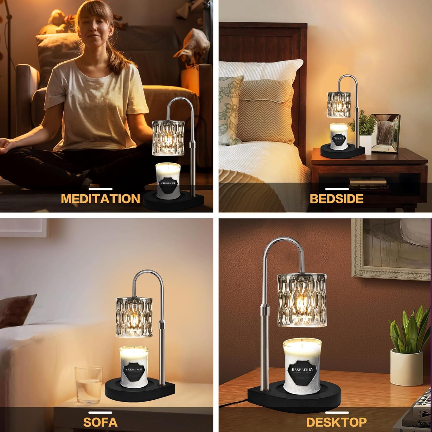 Candle Warmer Lamp with 3 Bulbs, Adjustable Height, Timer (Black) X56806
