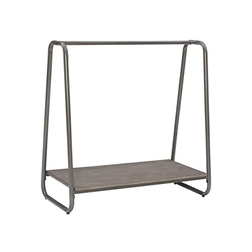 Linon Short Pewter Richter Modern Clothing Rack Wooden Shelf
