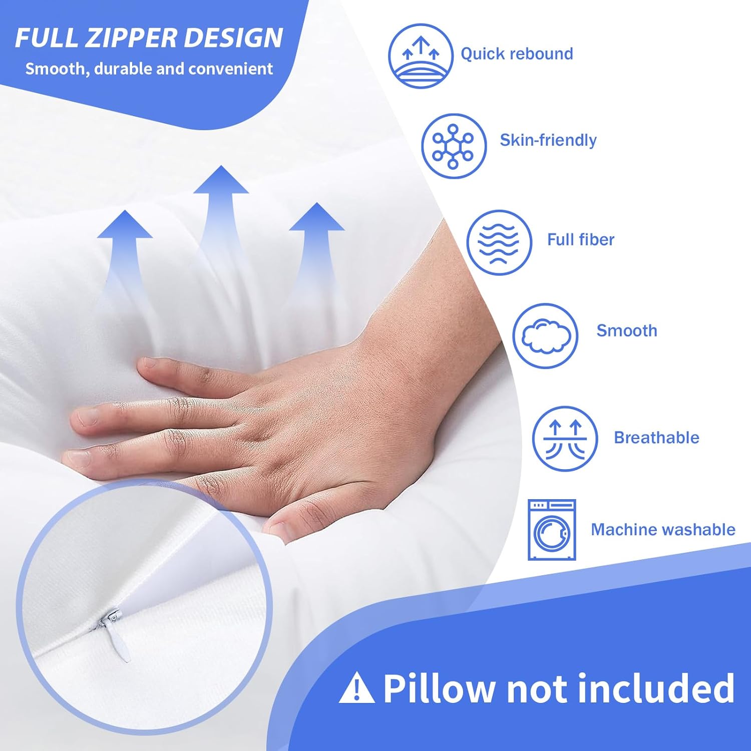 Cotton Pillowcase for Contour Swan Body Pillow, Zippered Closure, White E71902