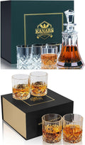 KANARS Whiskey Decanter Set With 4 Glasses, Crafted Crystal Decanter Set for Bourbon, Scotch, Vodka And Liquor, Best Gift for Men, 9- Piece