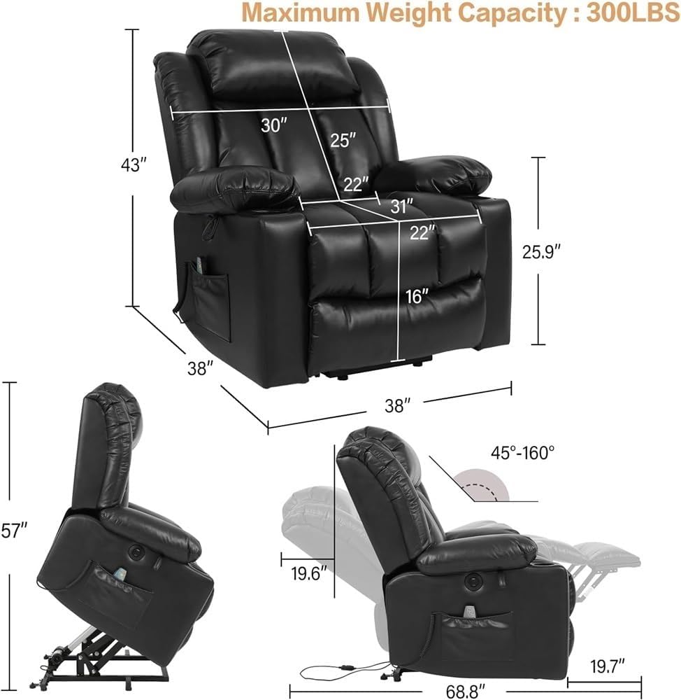 Lazy Boy Power Lift Recliner Chair with Massage and Heat D964