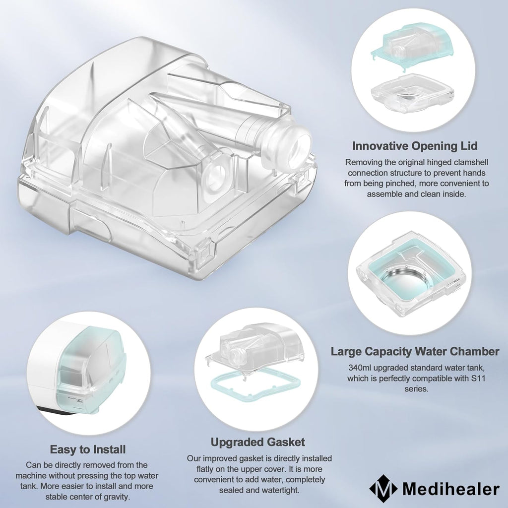 Improved Water Chamber for Air Sense 11, HumidAir Tub for S11 Series, 380ml, by Medihealer Q48729