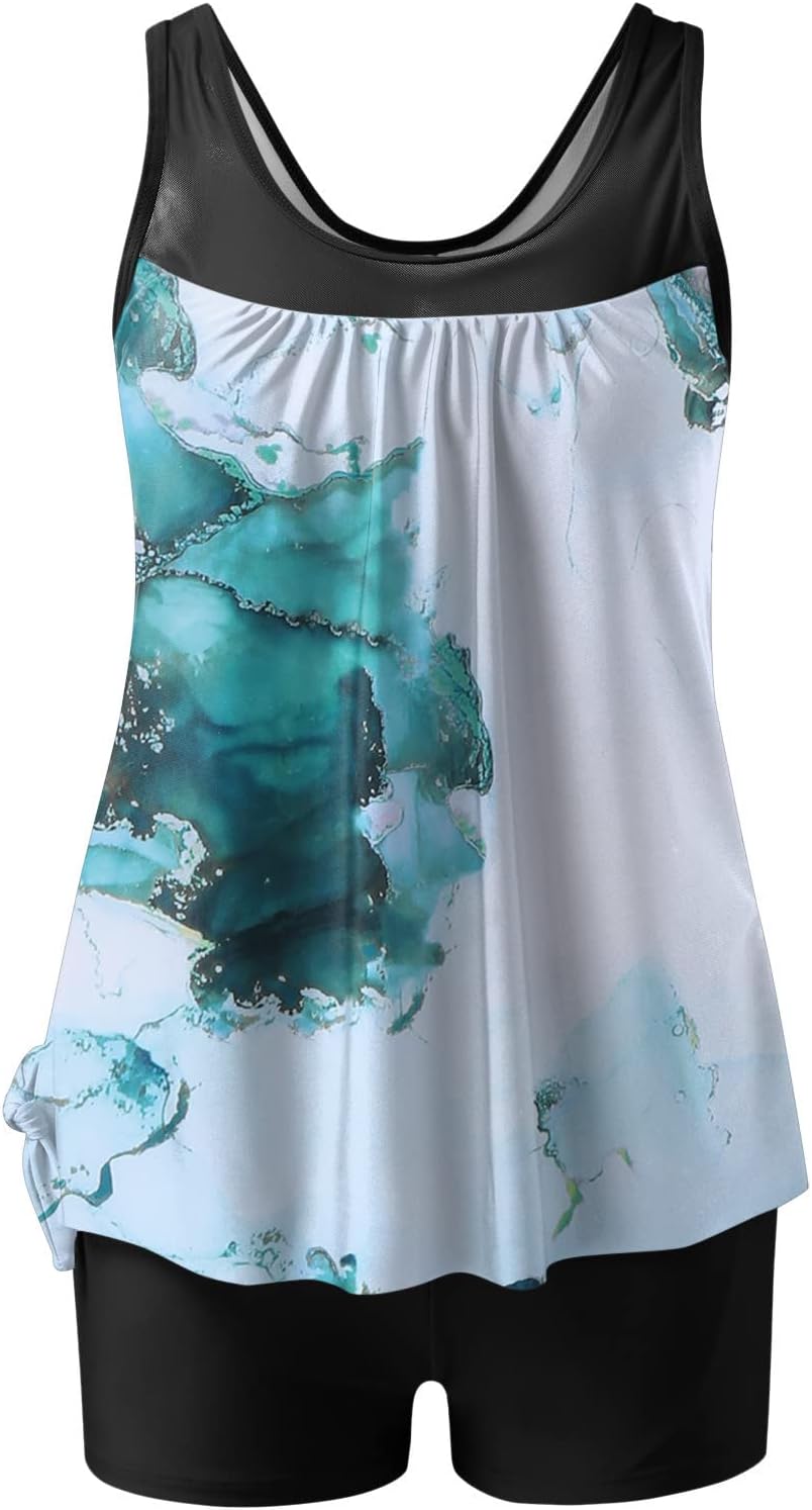Ladies Tankini Swimsuits with Shorts for Older Women Green U3084