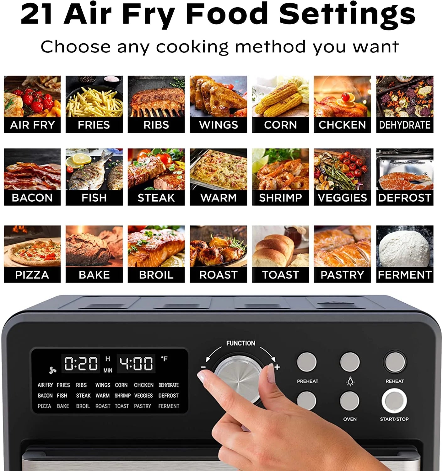 16 Quart Air Fryer Toaster Oven Combo, 1600W, Black C171