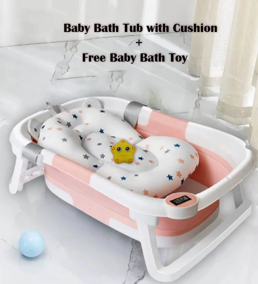 SHANNA Collapsible Newborn Bath Tub with Pillow and Temperature Sensor, Pink Y3888