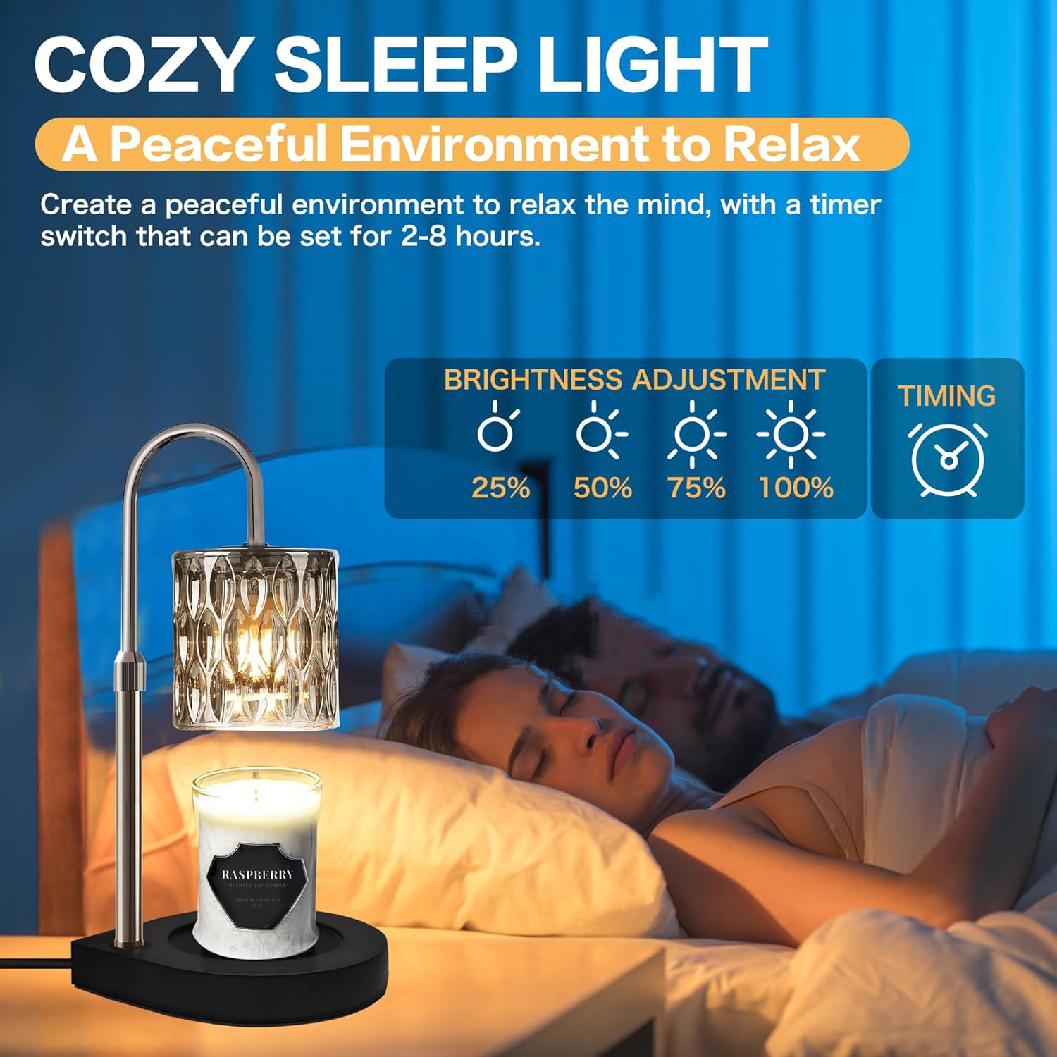 Candle Warmer Lamp with 3 Bulbs, Adjustable Height, Timer (Black) X56806