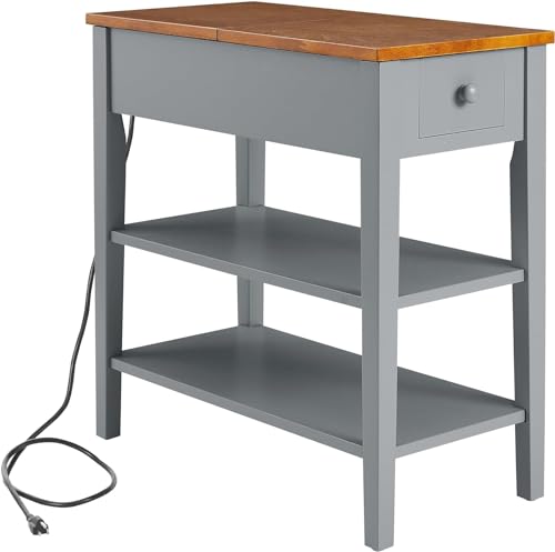 Side Table with Charging Post, USB Port and Storage Cabinet, Gray U495895