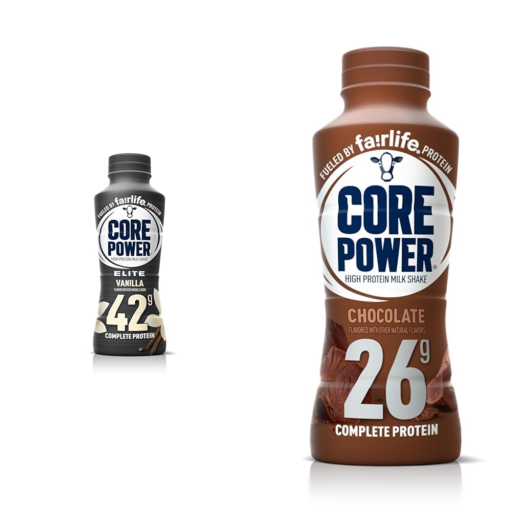 Core Power Elite 42g High Protein Vanilla Milk Shake 14 Fl Oz & Fairlife 26g Protein Chocolate Milk Shakes 14 Fl Oz