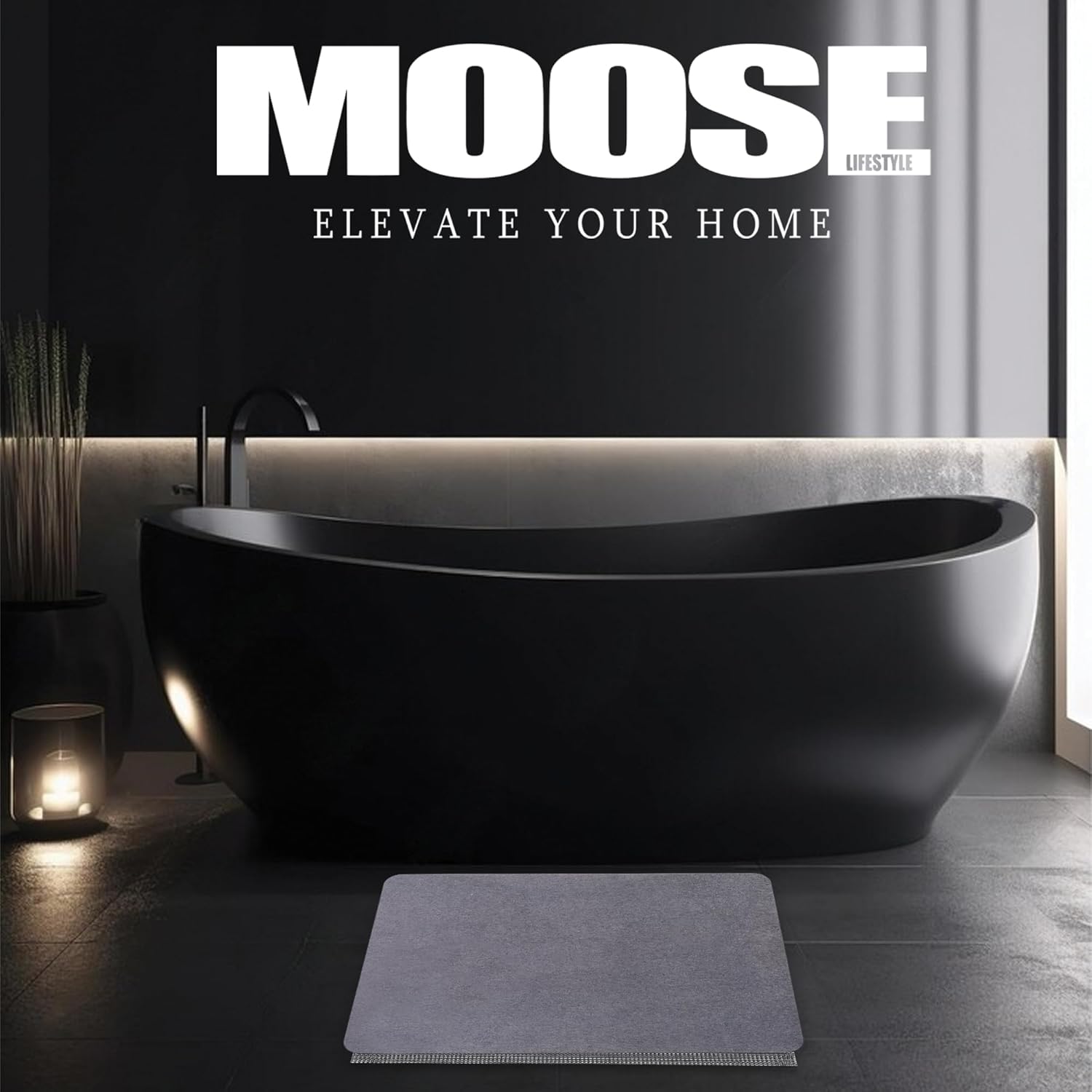Diatomite Stone Bath Mat Non-Slip Fast Drying Gray 23.62 x 15.3 E800
