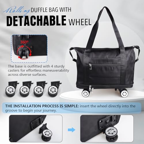 Expandable Rolling Duffel Bag with Detachable Wheels, Carry-On Travel Luggage U879