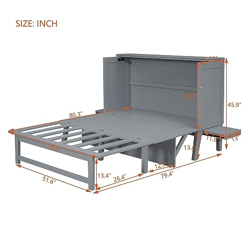 XD Designs Full Size Murphy Bed with Cabinet and Drawers, Solid Wood Wall Bed H5917