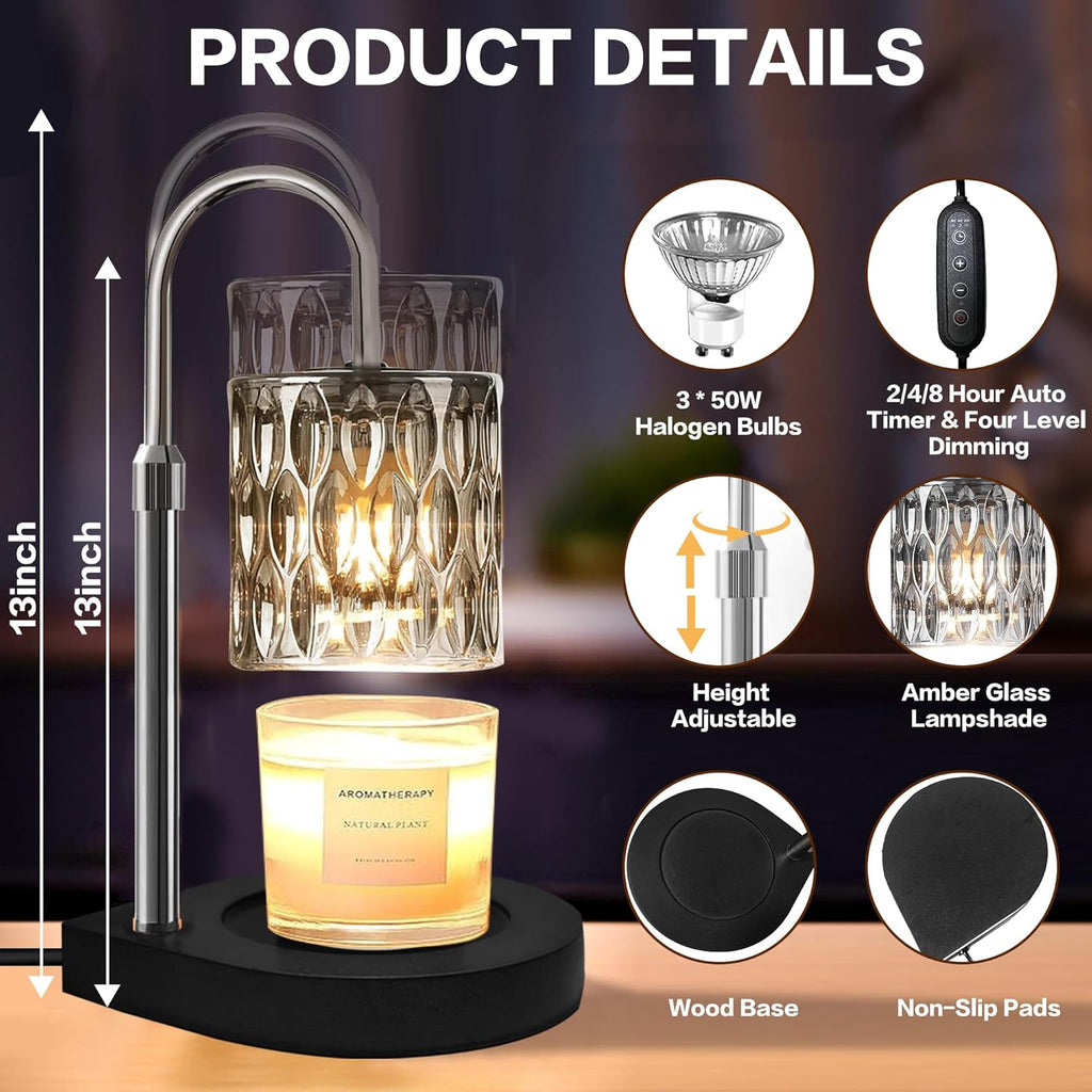 Candle Warmer Lamp with 3 Bulbs, Adjustable Height, Timer (Black) X56806