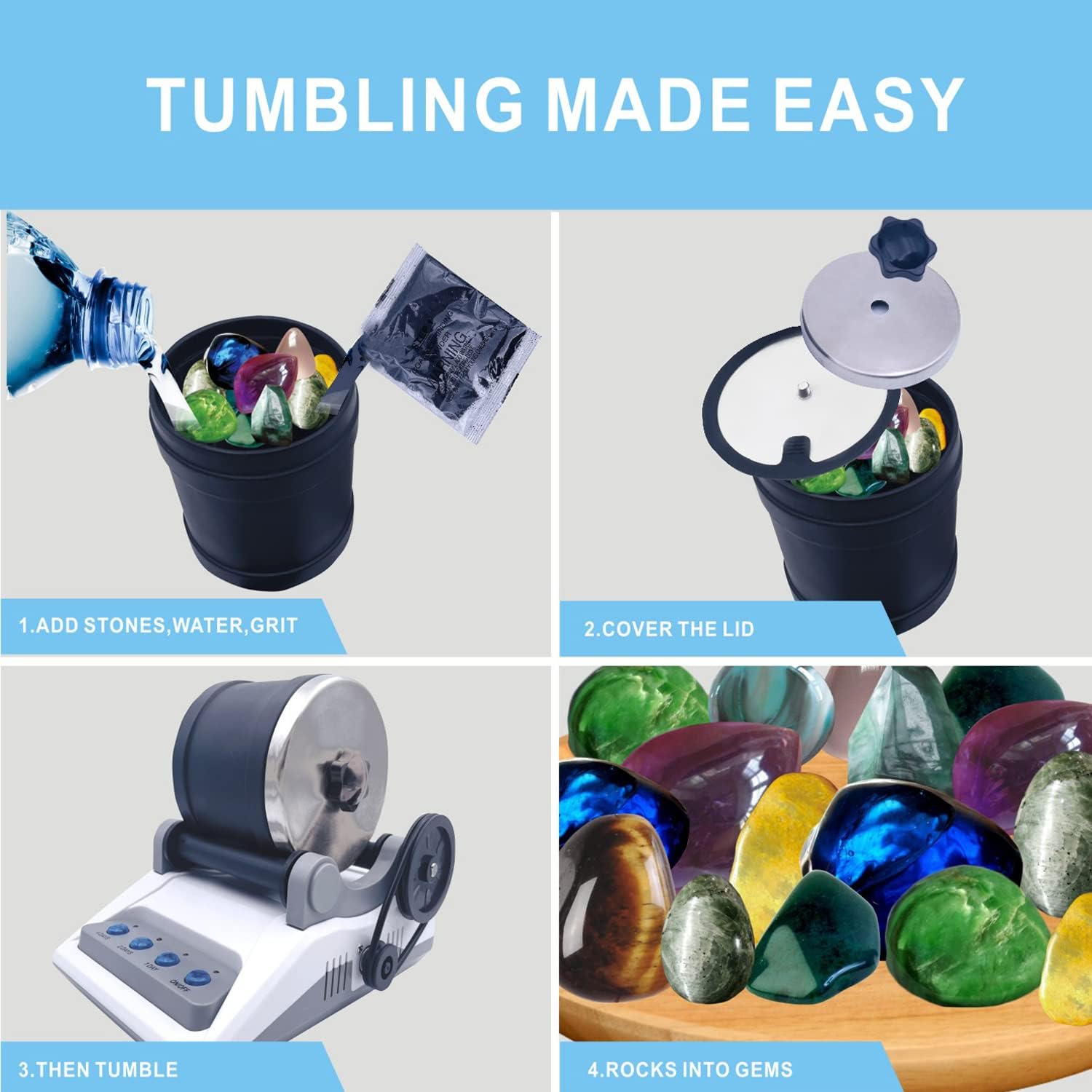 Rock Polisher Tumbler Kit with Rough Stones and Polishing Sands L16014