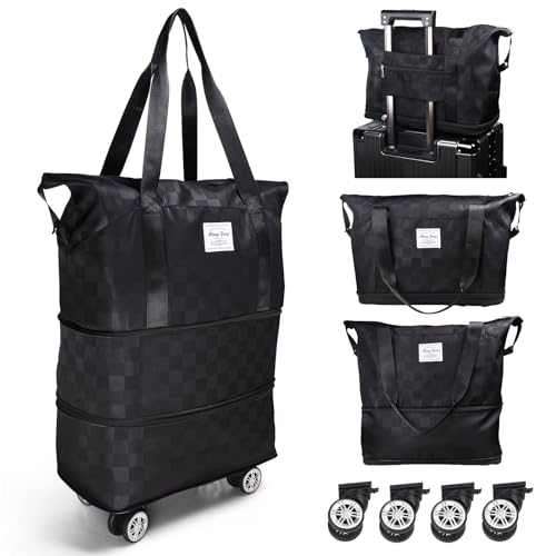 Suitcases With Wheels Expandable Foldable Luggage Bag, Detachable Rolling Duffle Bag With Wheels Carry-On Large Duffel Bag, Collapsible Rolling Travel Bag For Men Women Travel Or Business