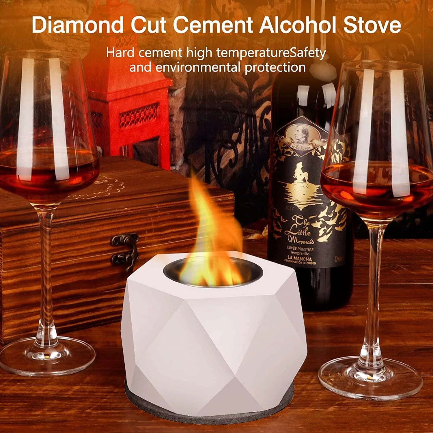 Concrete Tabletop Fire Pit Bowl Indoor Outdoor Portable D708697
