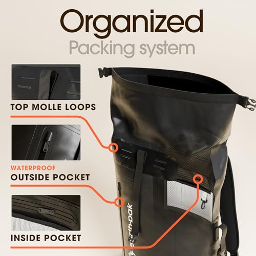 Earth Pak Waterproof Backpack Roll-Top Hiking Dry Bag with Phone Case, Black 35L L5072