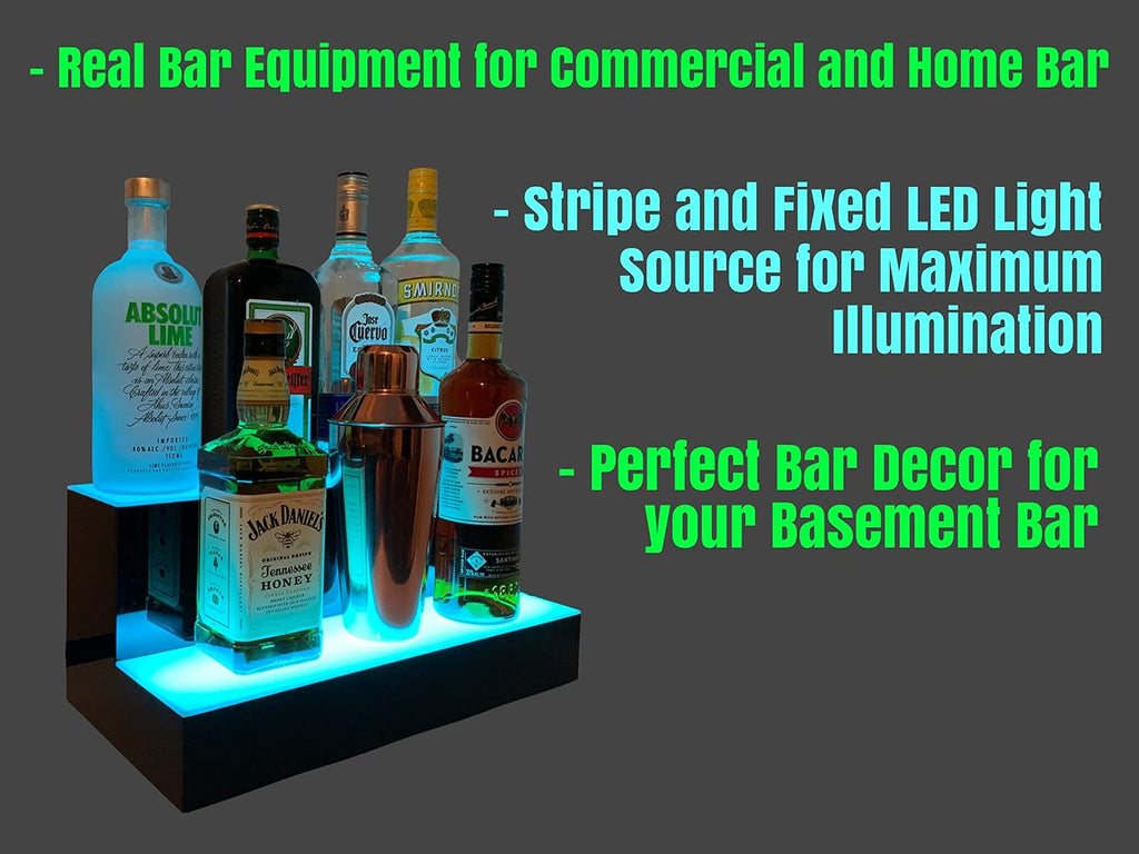 LED Liquor Bottle Display Shelf 2 Step Lighted Bar Stand 16 inch B92175