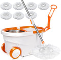 MASTERTOP Spin Mop & Bucket with Wringer Set, Floor Cleaning, Household Cleaning Supplies, Stainless Steel Spinning Mop Bucket, 7 Microfiber Mop Refills, 57" Extended Handle, 2 Wheels Easy Moving