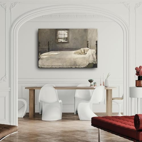 SDFWETGX Andrew Wyeth 1965 Dog Lying on Bed Canvas Painting Wall Art Poster 24x16inch Z18583