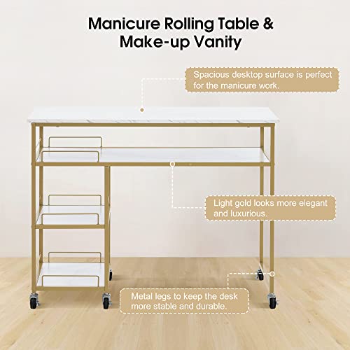 BarberPub Multifunctional Nail Table with Rolling Wheels, White V4614