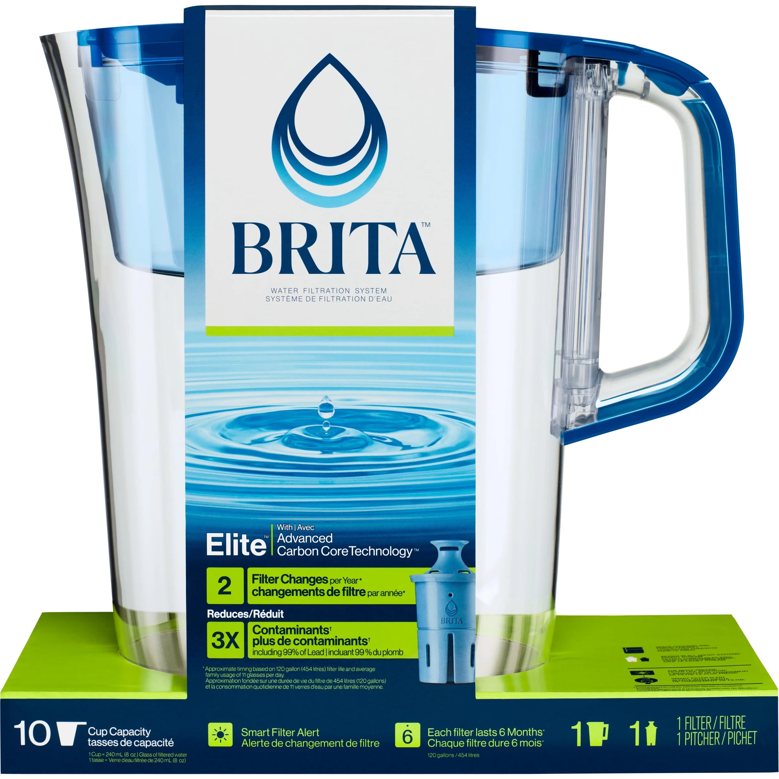 Brita Large 10 Cup Water Filter Pitcher with 1 Elite Filter T869