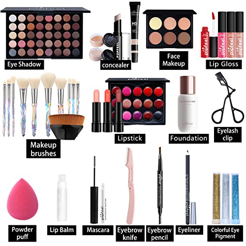 All-in-one Holiday Makeup Gift Set for Women with Eyeshadow Palette, Lipstick, and Brush A3928