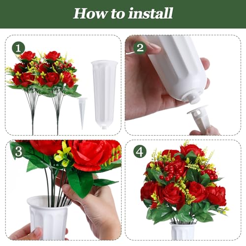 4 Sets Artificial Cemetery Flowers with Grave Vase for Memorial Day X727