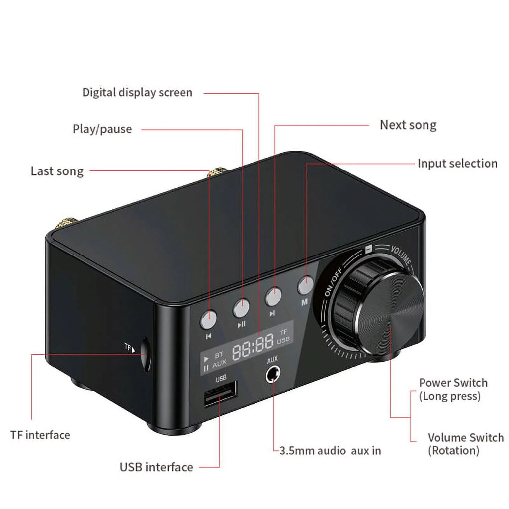 HIFI BT5.0 Digital Amplifier 100W Dual Channel Stereo Audio Amp for Home Theater M857241