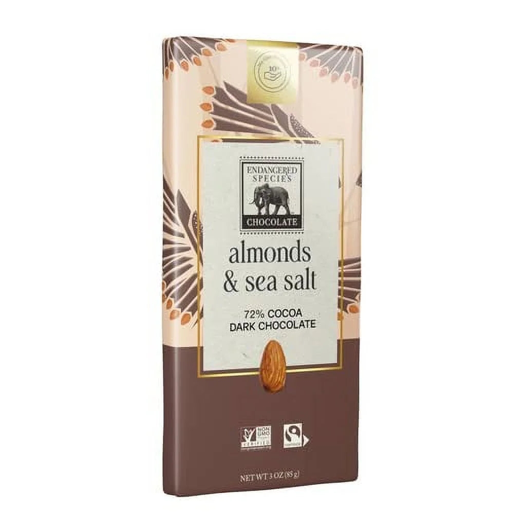 Endangered Species Dark Chocolate Bar with Sea Salt & Almonds, 3 oz, 12-Pack P631