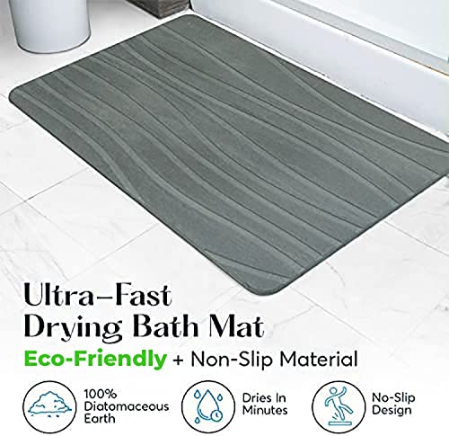 SUTERA Stone Bath Mat, Diatomaceous Earth Shower Mat, Non-Slip Quick Drying, Gray 23.5 x 15 D6749