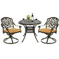 MEETWARM 3-Piece Outdoor Patio Dining Set, All-Weather Cast Aluminum Patio Conversation Set for Backyard Garden Deck with 2 Cushions Swivel Rocker Chairs and 31" Round Table, 2.2" Umbrella Hole