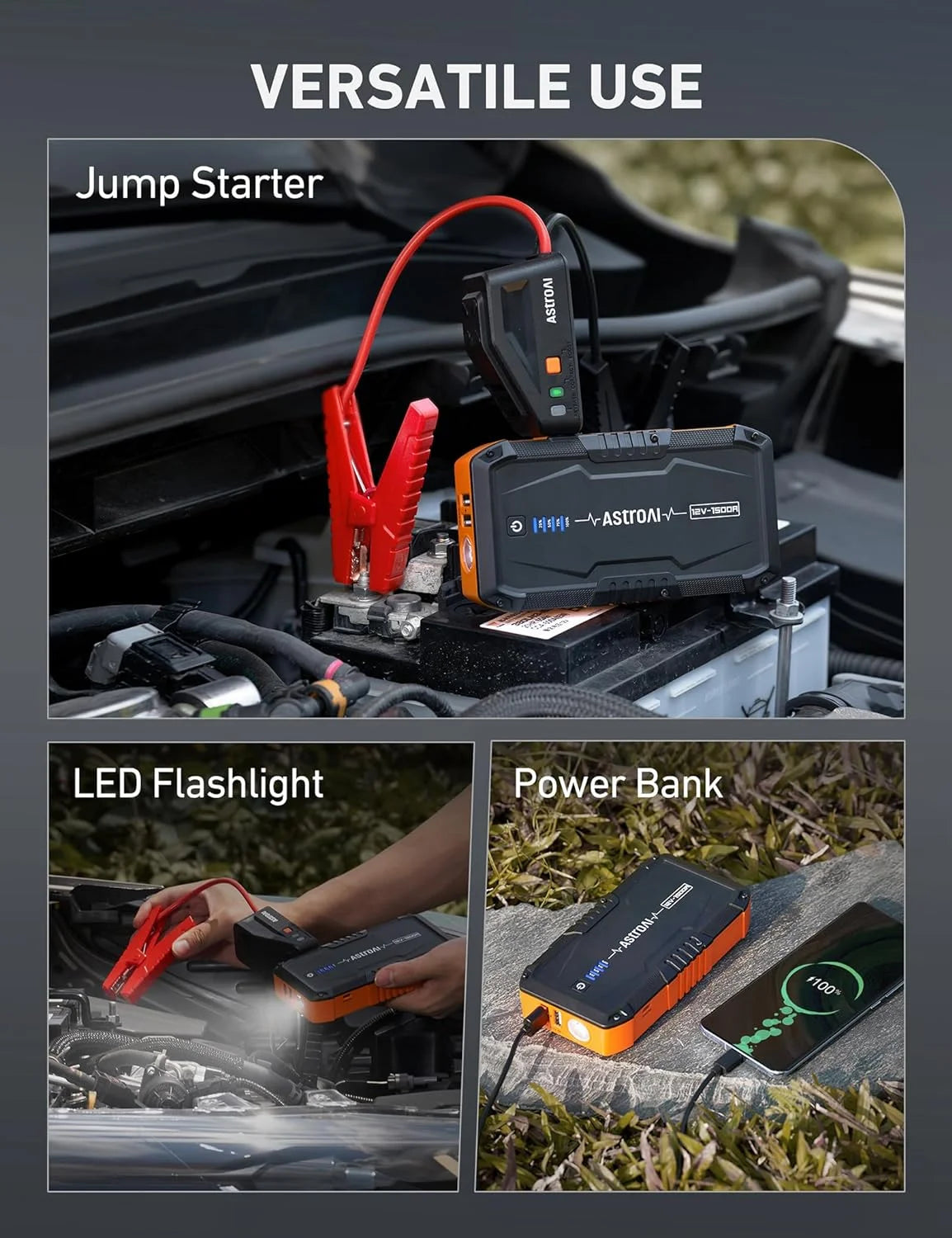 Car Jump Starter 1500A Portable 12V Auto Battery Booster T737844