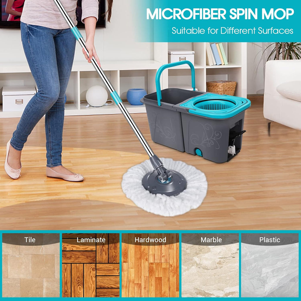 Mastertop Spin Mop and Bucket with Wringer, 6 Replacement Refills for Hardwood, Tile W942987