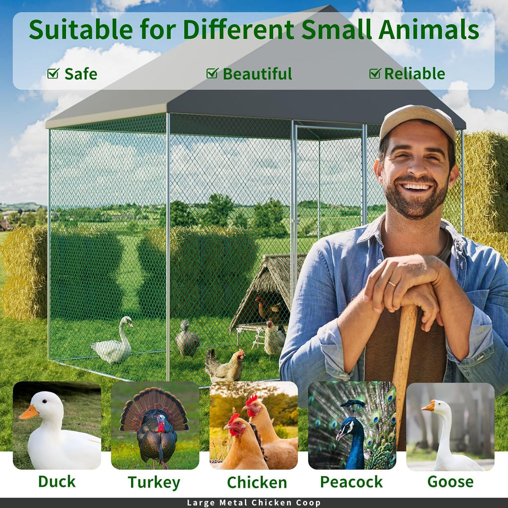 Large Chicken Coop Run Outdoor Walk-in Poultry Hen Cage with Waterproof Cover L485567