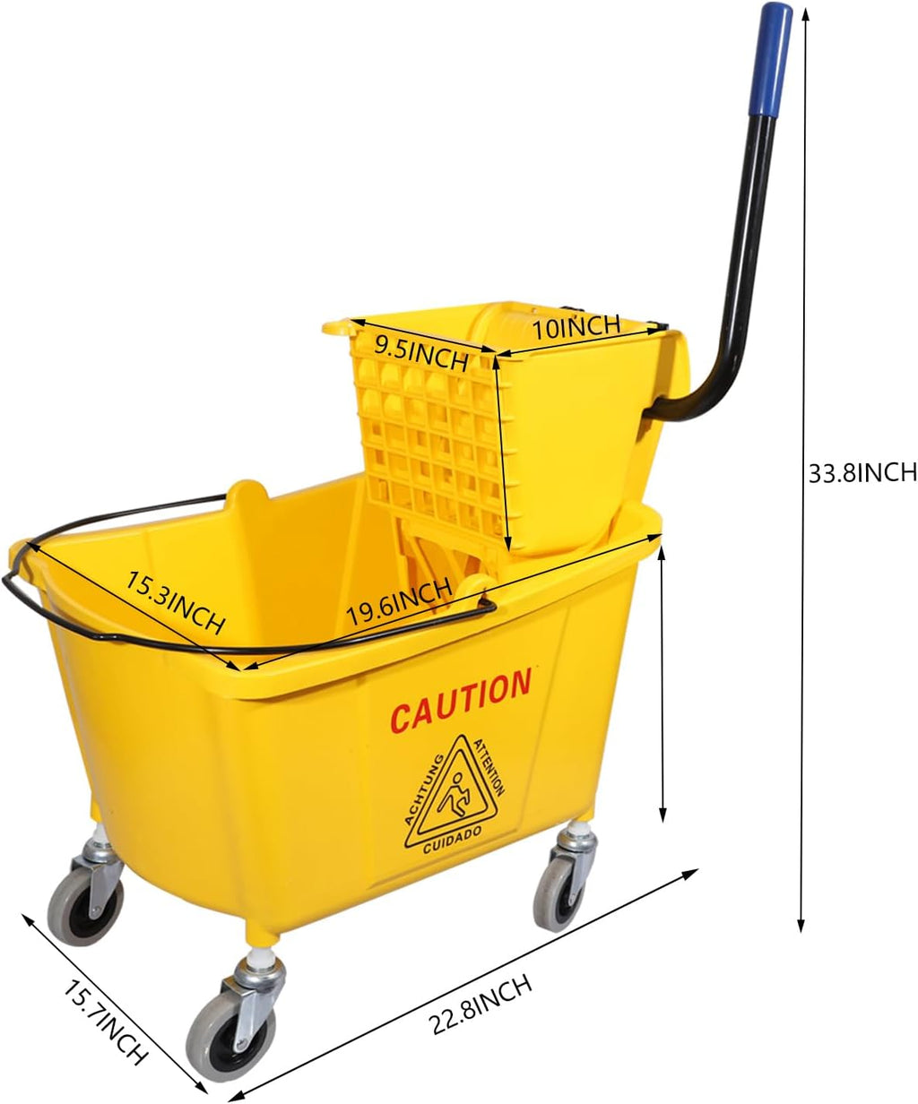 Commercial Mop Bucket with Side Press Wringer on Wheels, 35 Quart D6938