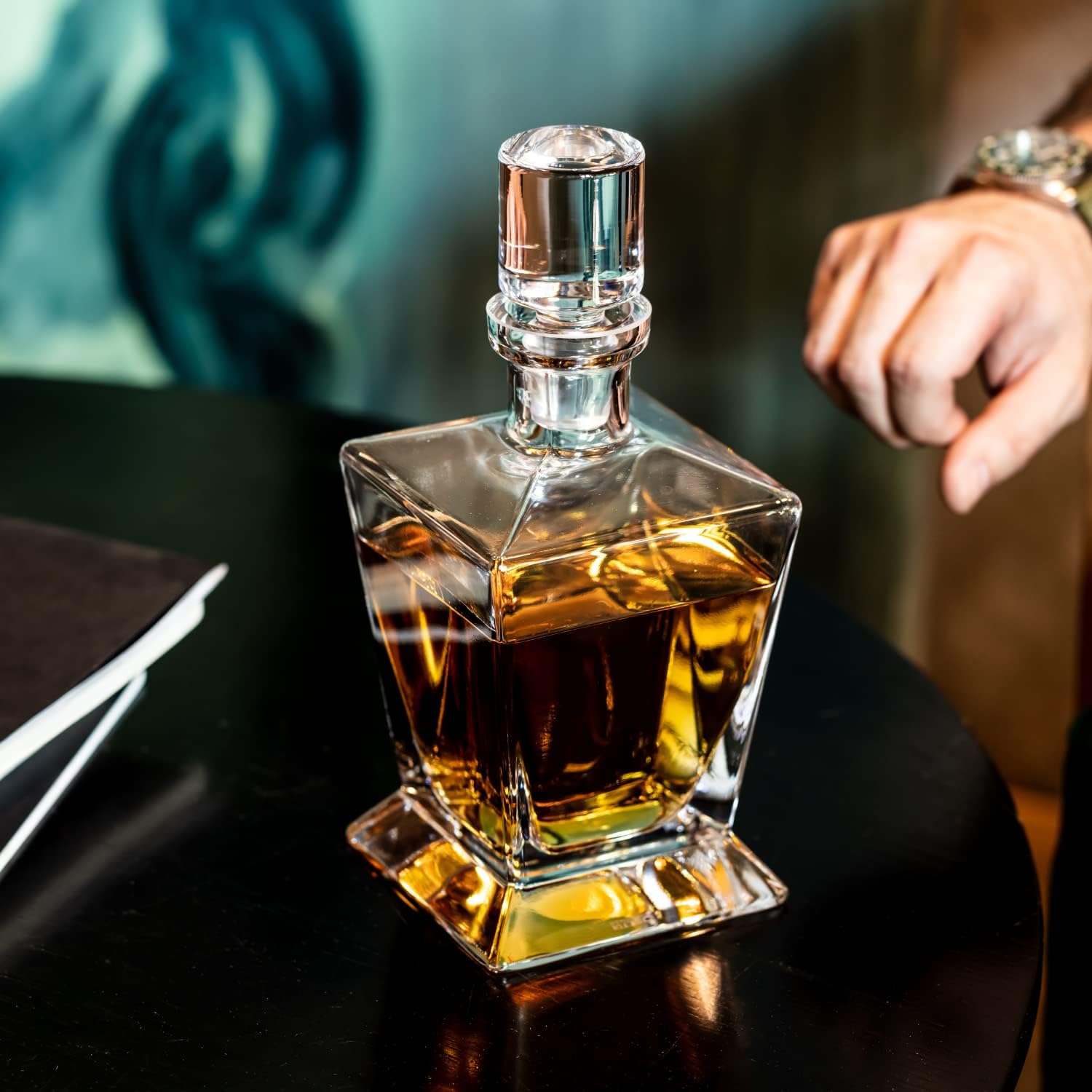 Krosno Whiskey Decanter Carafe with Stopper, 25.4 oz, Caro Collection, Made in Europe Q540043