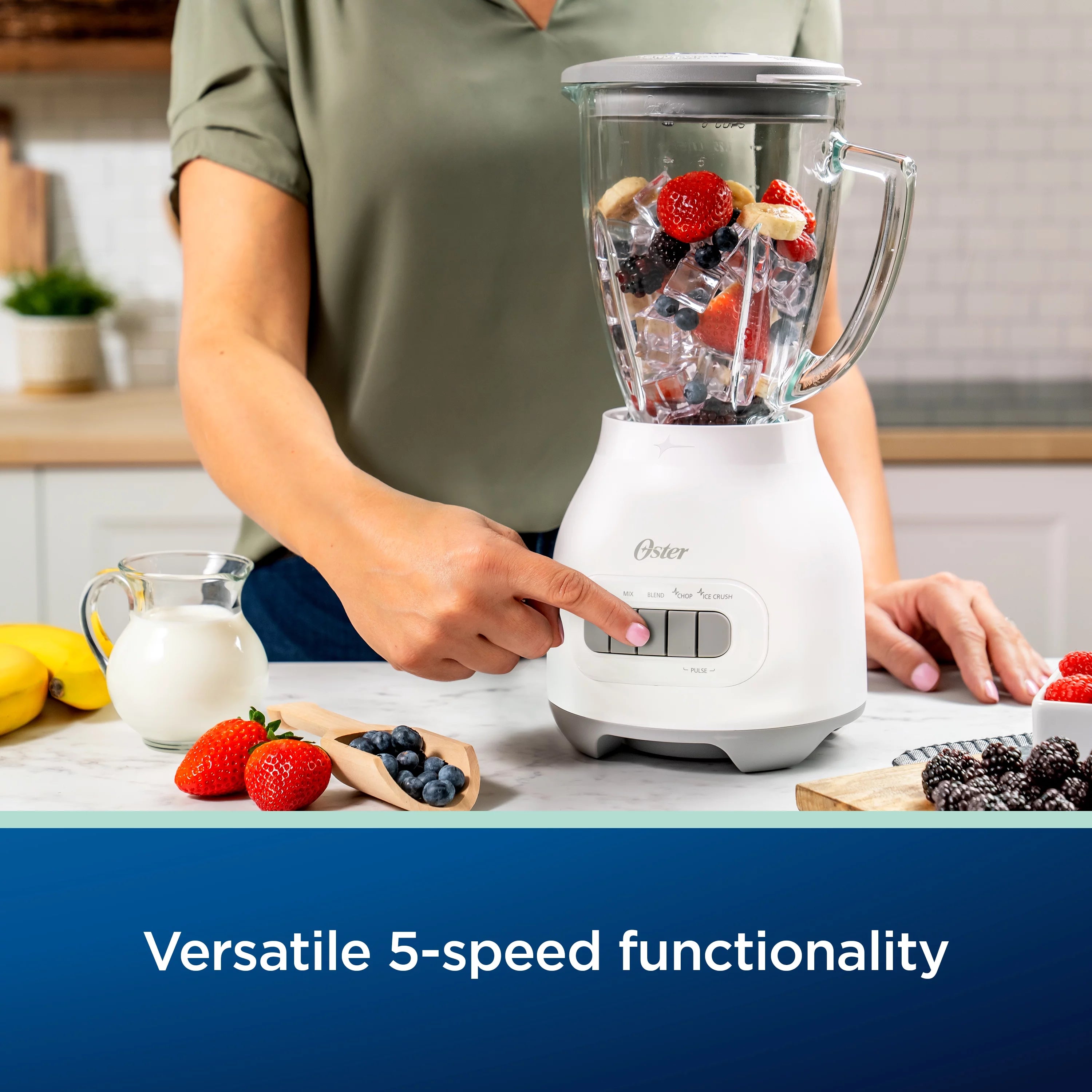 Oster 6-Cup Glass Jar Blender with Food Chopper and Ice Crush, White J931587