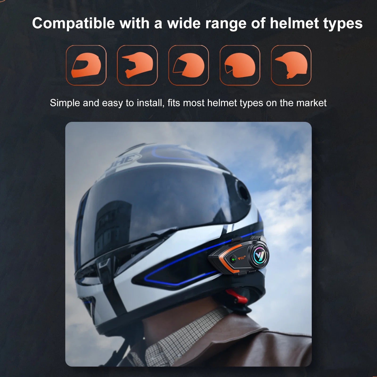 QINLIFE Wireless Headset Helmet Intercom IP67 for ATV Dirt Bike H6476