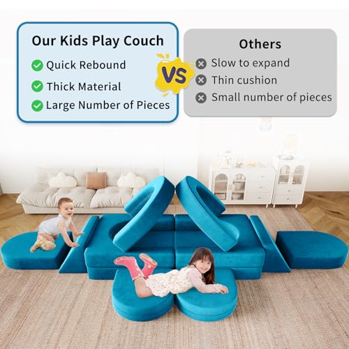 Kids Couch Modular Toddler Couch with 2 Triangular Cushions and 4 Arches, Gray R6577