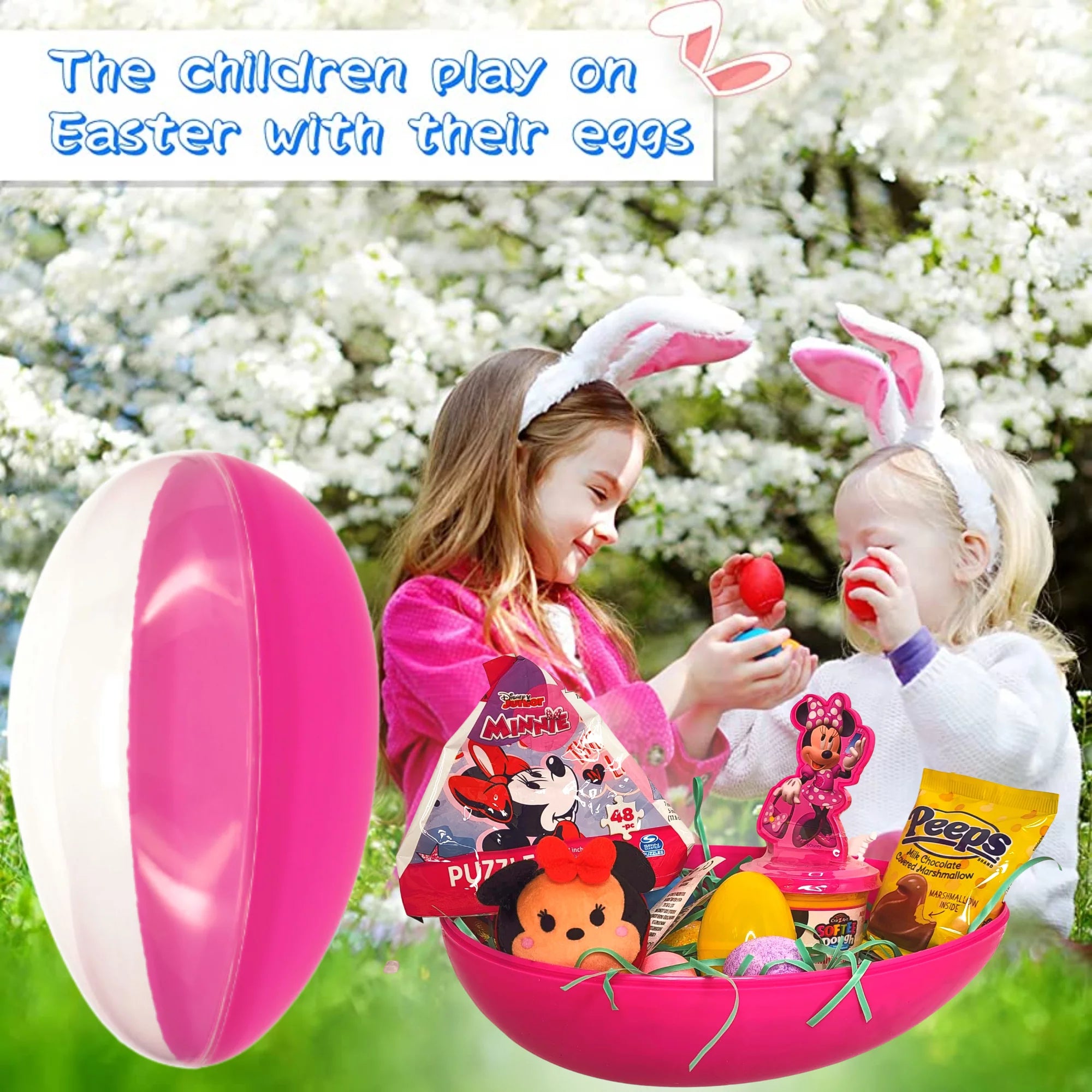 Happy Easter Basket Pre-Filled Jumbo Egg with Minnie Mouse Plush Toy & Candies V69598
