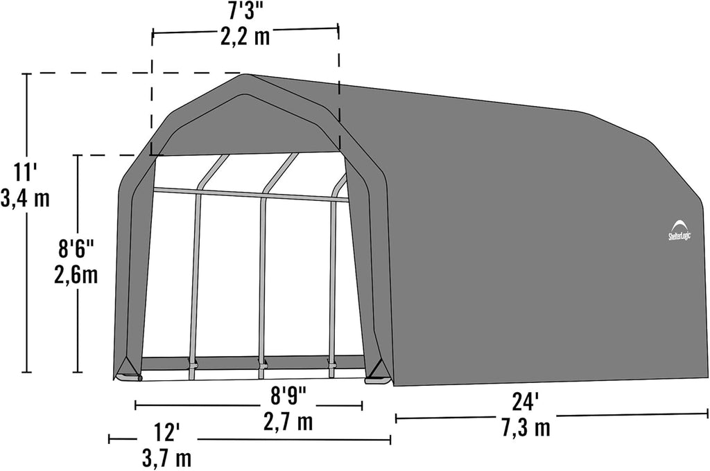 ShelterLogic 90153 Grey 12'x24'x11' Barn Shelter M501