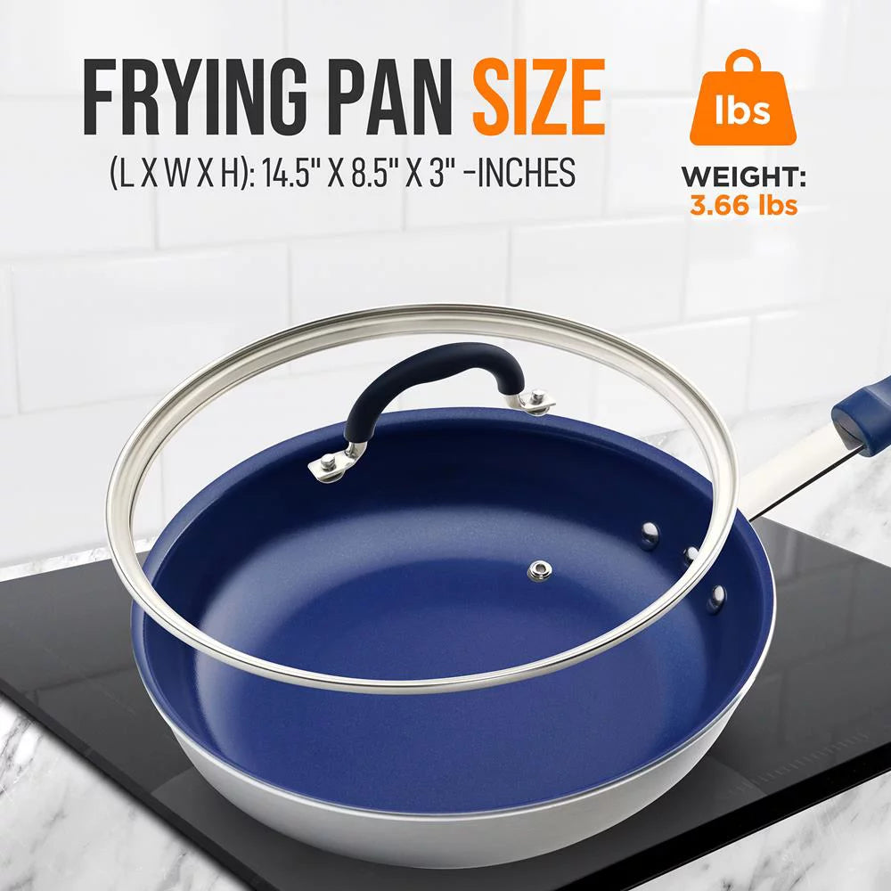 NutriChef 8" Nonstick Frying Pan with Lid, Ceramic Coating M34764