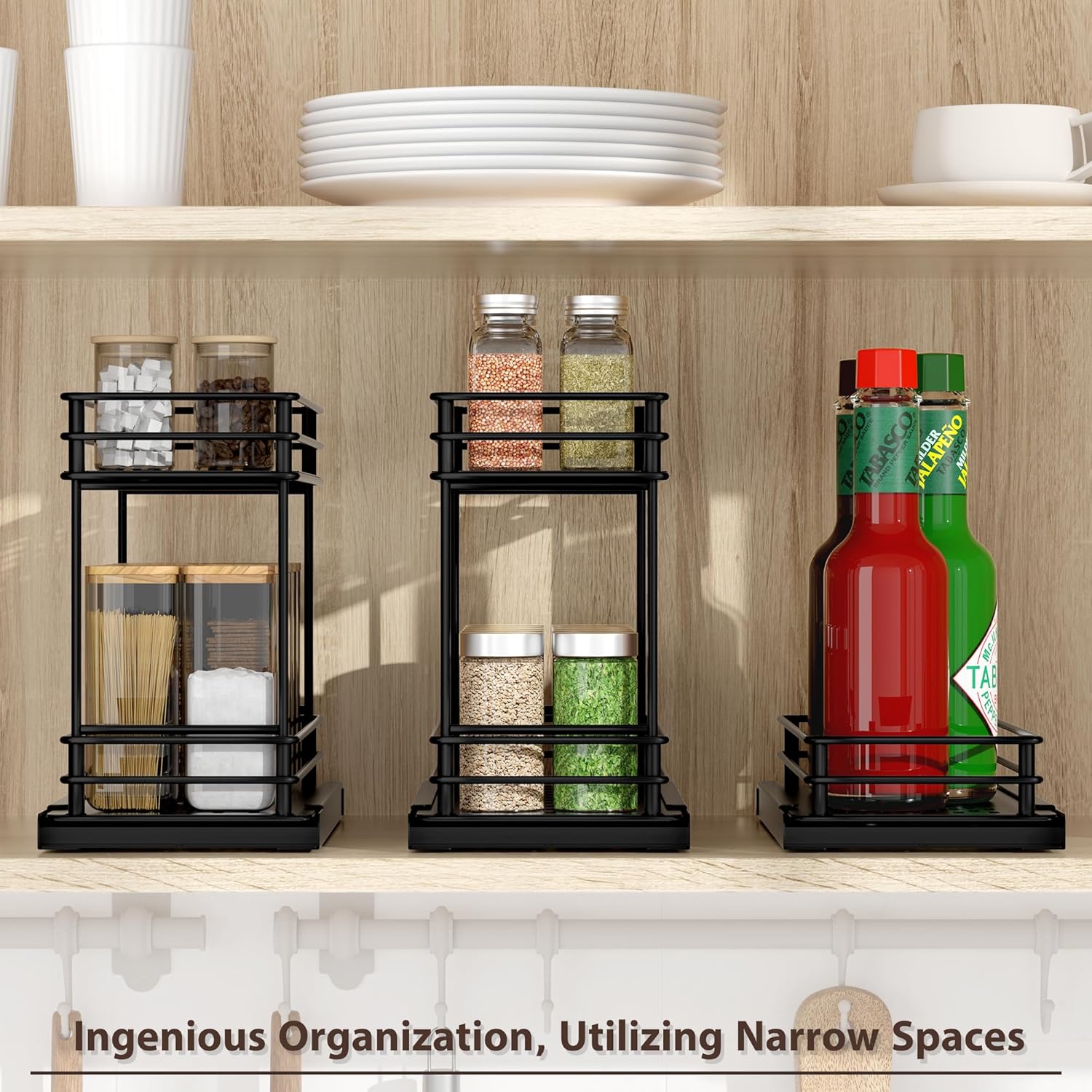 Tikea Spice Rack Organizer 2-Pack, 2-Tier Pull Out for Kitchen Cabinet S2816