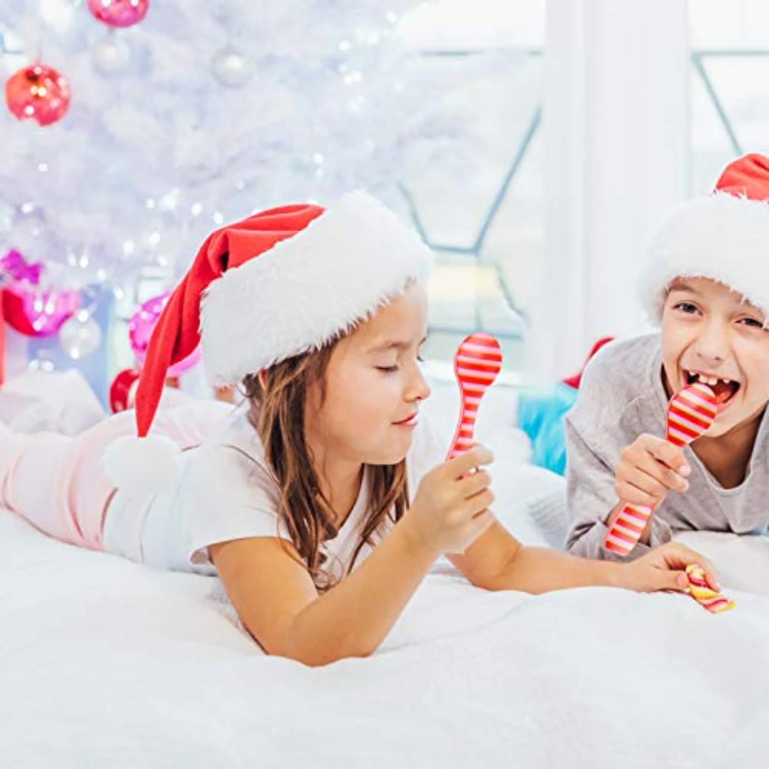 Peppermint Candy Cane Spoons for Hot Chocolate & Coffee, 48ct with Storage Carrier T328725
