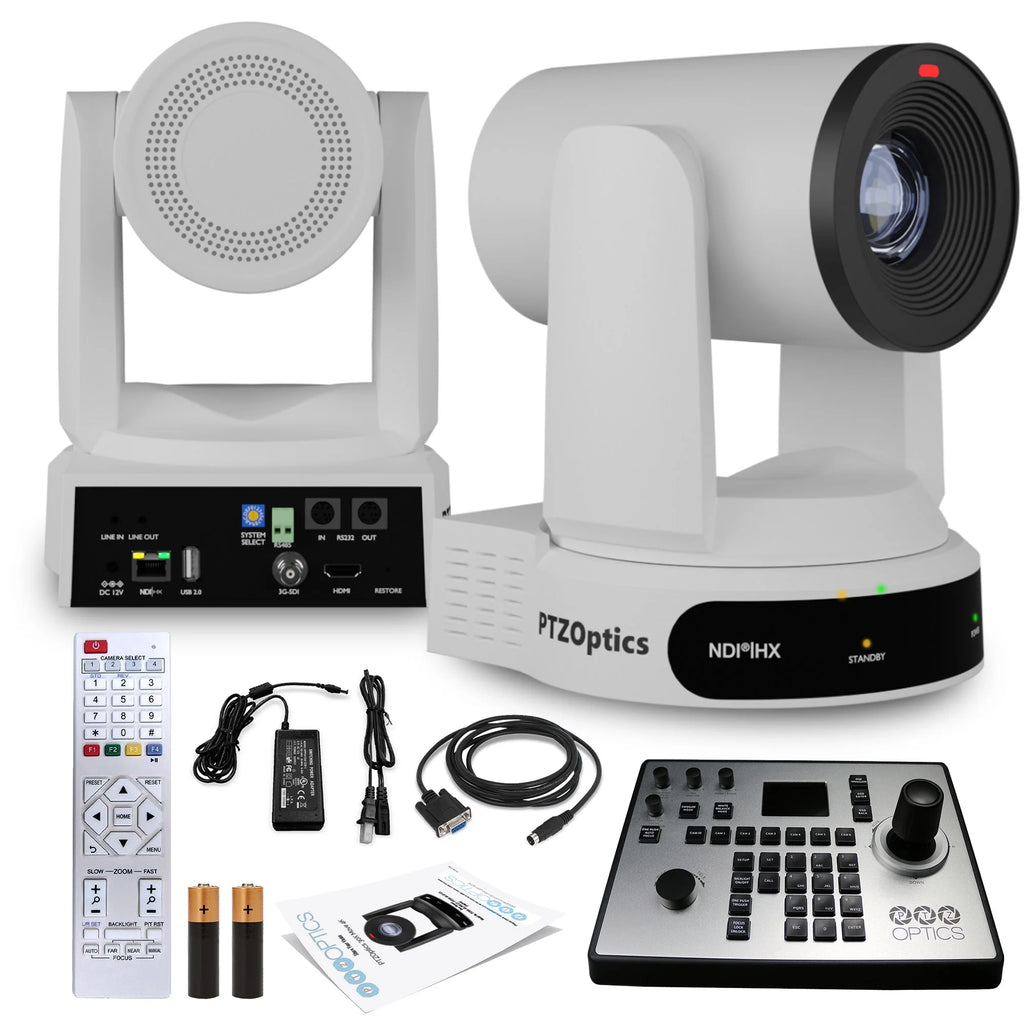 PTZOptics Move 4K SDI/HDMI/USB/IP PTZ Camera with 30x Optical Zoom (White) (PT30X-4K-WH-G3) + PTZOptics PT-JOY-G4 Joystick Controller