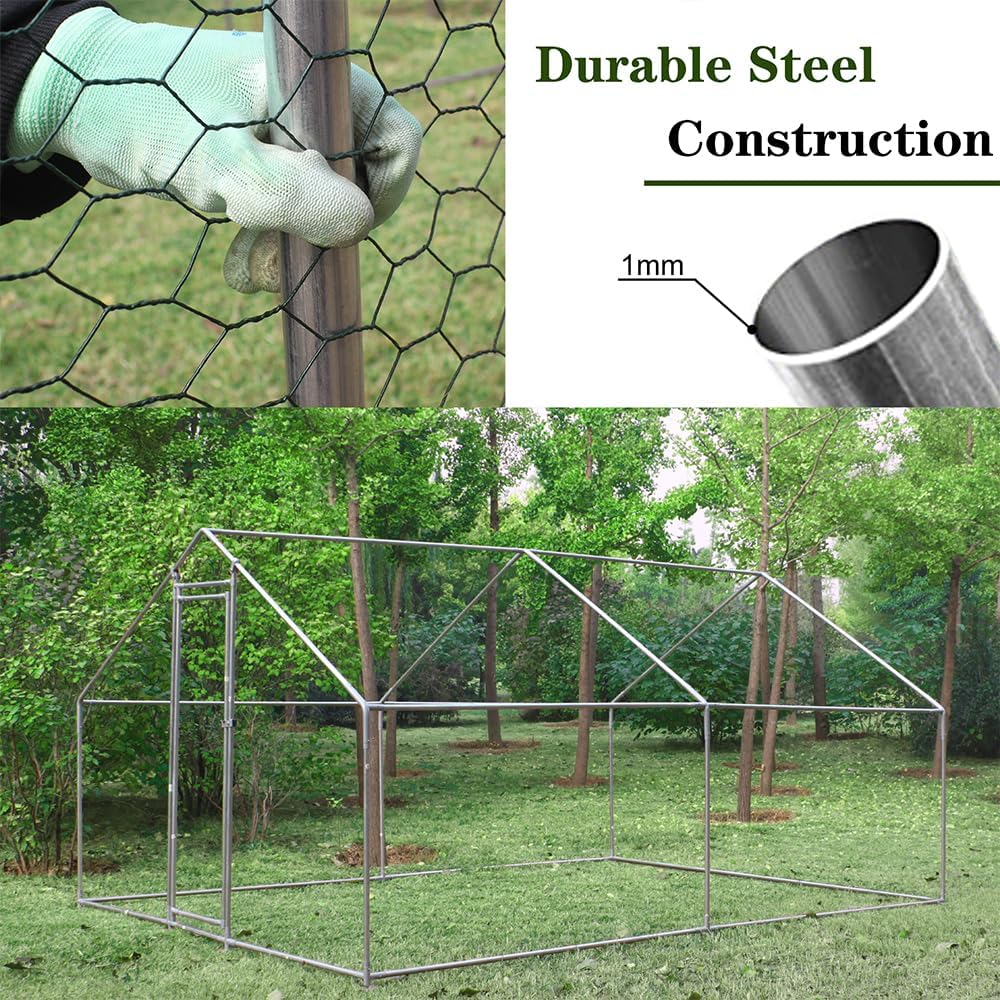 Large Metal Chicken Coop Walk-in Poultry Cage with Waterproof Cover O1158